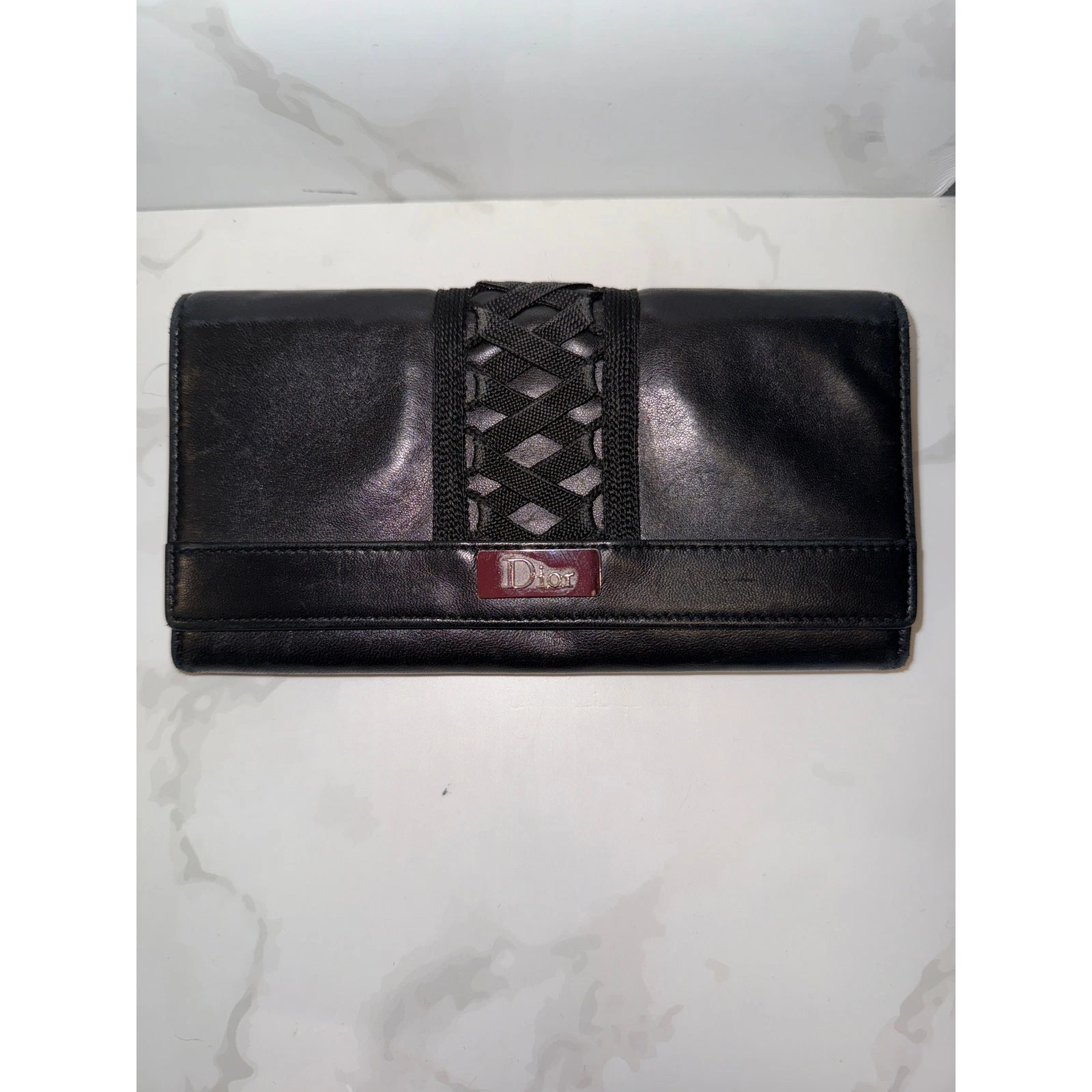 Portefeuille Dior en cuir noir 