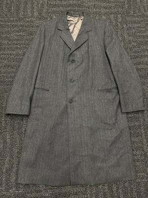 Vintage 70s 80s Wool Tweed Overcoat Size 48 L Herringbone Britain Men s Shack s