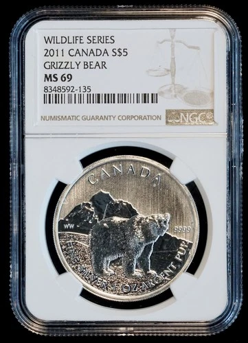 2011 $5 Canada Wildlife Series Grizzly Bear 1 ozt Silver Fine (NGC MS69 MS 69)