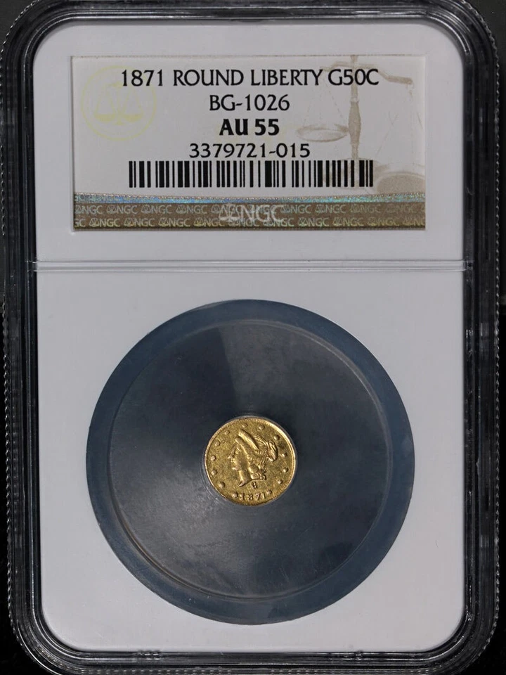 1871 G50c Round Liberty BG-1026 NGC AU55 Nice Eye Appeal Nice Strike - Image 3 of 4