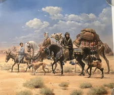 MARY HAGGARD PRINT TITLED THE LITTLE TRAVELER ARABIAN HORSES FOAL DOG 22”Tx26”W