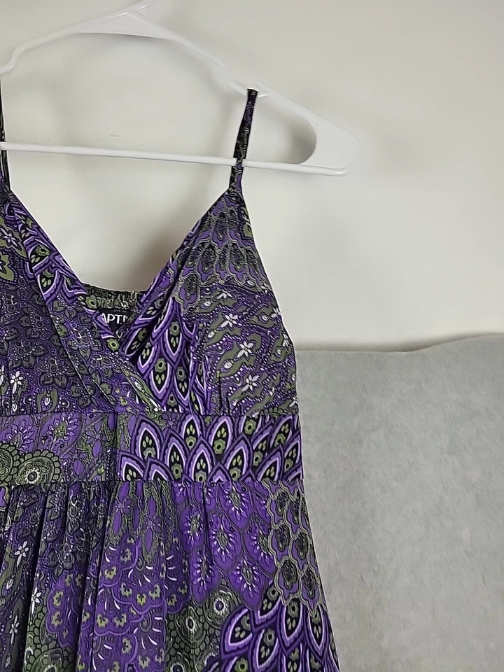 Apt. Maxi Vestido Para Mujer 9 Púrpura Estampado Pavo Real Sin Mangas Línea A Forrado Mediano Foto 4 de 4