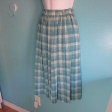 Vintage 60's Campus Casuals Plaid Midi Skirt Pastel Teal Blue Academia Size XS