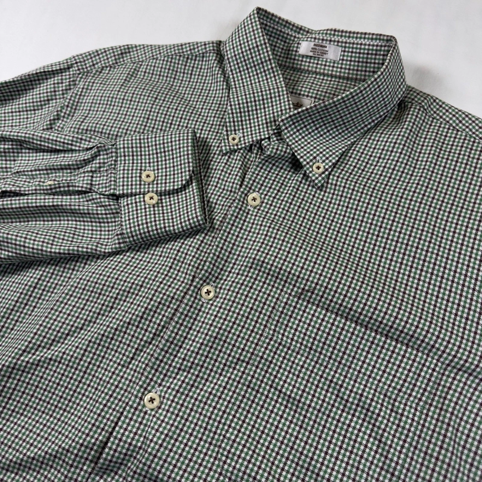 Peter Millar Crown Shirt Mens Medium Green Brown Plaid Button Down Long Sleeve