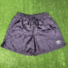 Vintage Umbro Black Satin Checkered Soccer Gym Shorts Youth Boys Size Medium