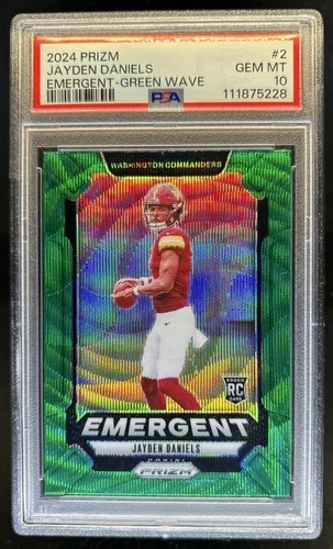 2024 Prizm Jayden Daniels Emergent RC Green Wave #2 Commanders PSA 10
