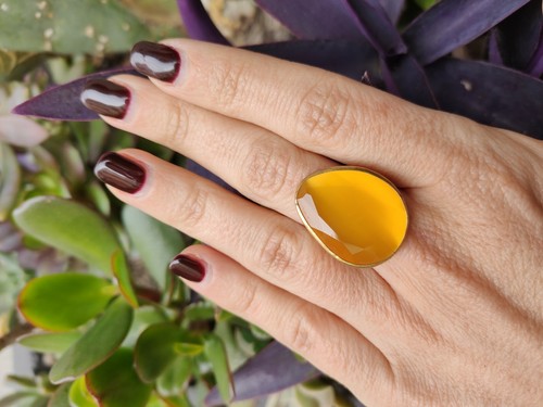 Anillo Mujer Latón Dorado con Gema Piedra Imitación Ojo De Gato Regulable A2 - Imagen 23 de 29