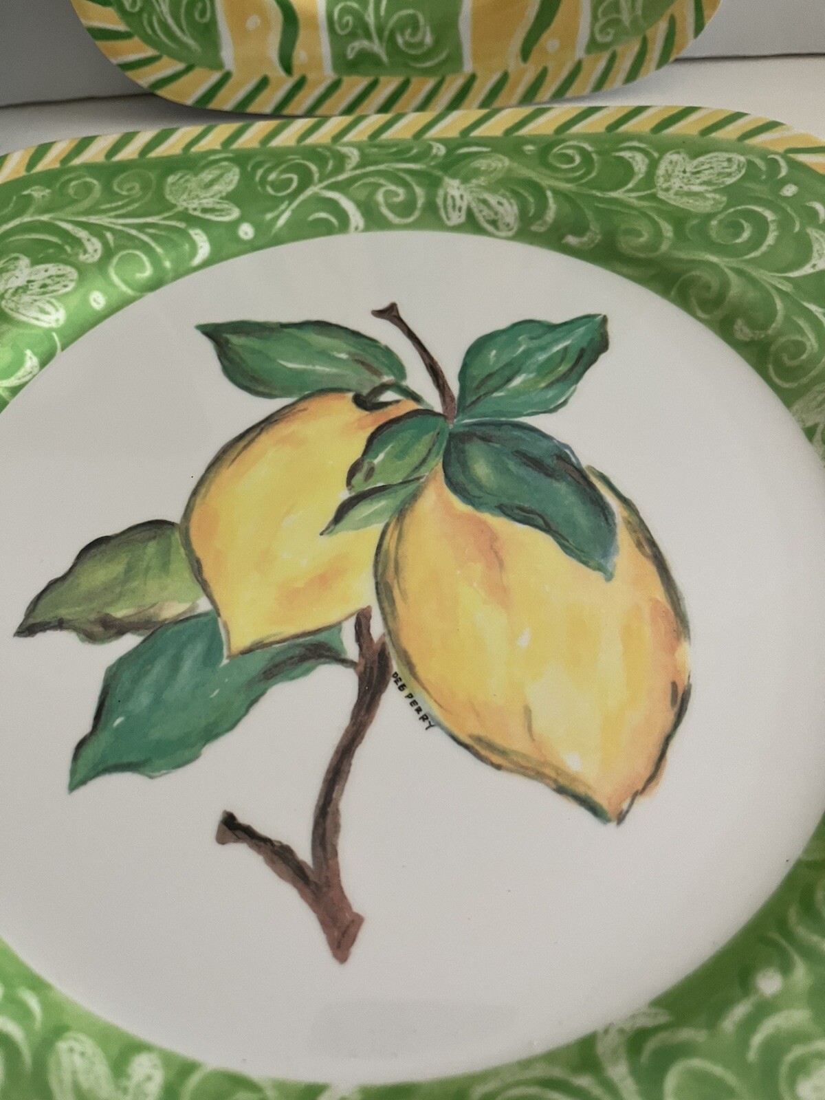 Trudeau Melamine 8 Pc. Dining Plate Set Lemon Design Yellow & Green