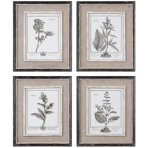 Uttermost Casual Gray Study Wood Flax and Linen Framed Art in Black (Set of 4) - Picture 1 of 5