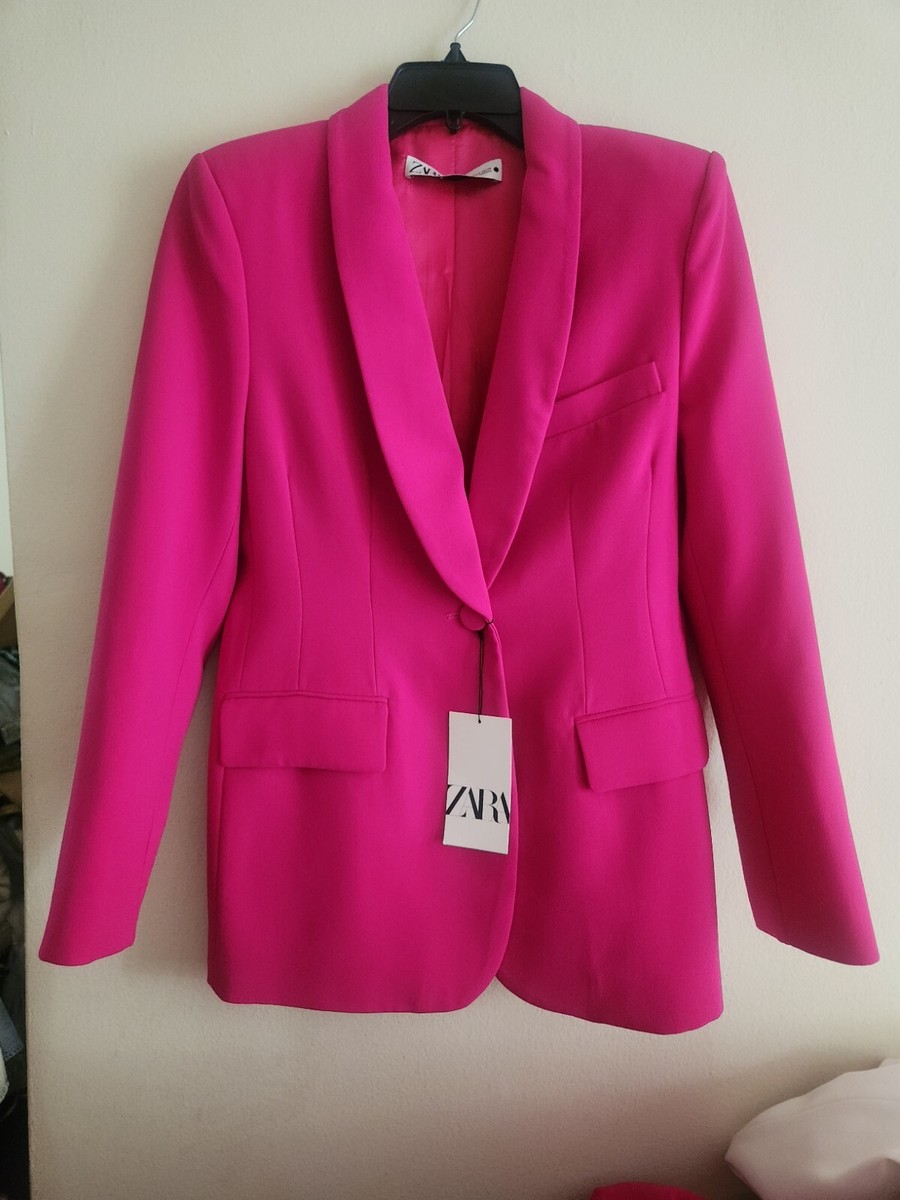 Zara tuxedo collar blazer neon fuschia Zw Collection sz S Zara tuxedo collar blazer neon fuschia Zw Collection sz S