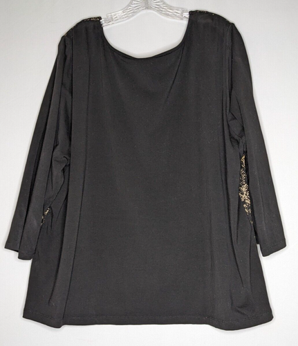 Top túnica Ruby Rd negro con estampado dorado manga 3/4 talla 3X - Imagen 4 de 4