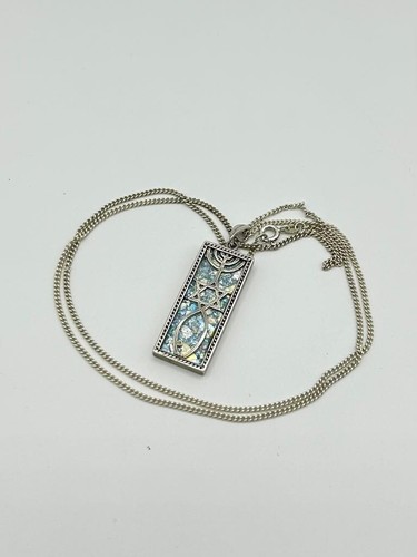 Ancient Roman Glass Pendant Sterling Silver star of David 11.27g 11.5inch Dee10 - Picture 3 of 5
