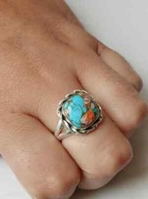 Oyster Turquoise Gemstone925 Sterling Silver Band  Statement Handmade All Size