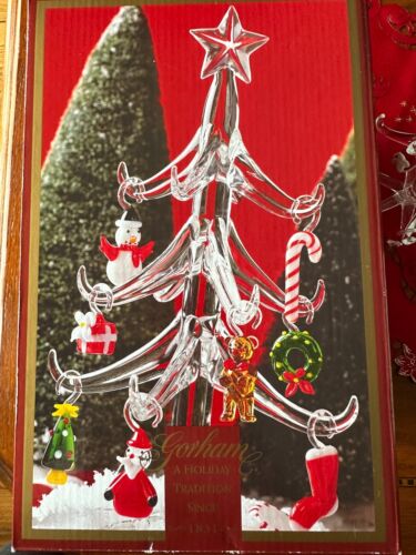 GORHAM WINTER FOLLIES 9” CRYSTAL HANDMADE TREE W/ ORNAMENTS –MINT - Picture 2 of 3