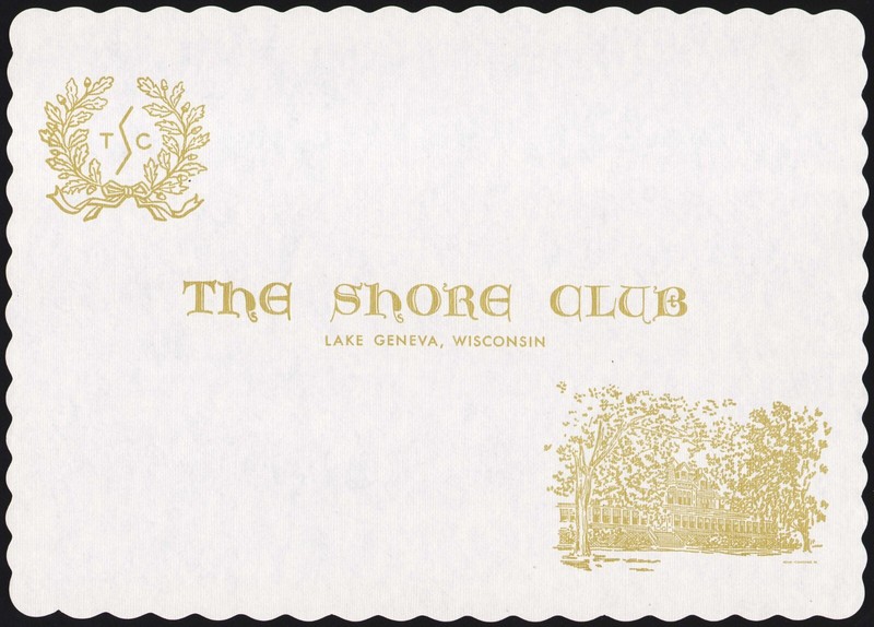 Vintage placemat THE SHORE CLUB picturing their building Lake Geneva Wisconsin