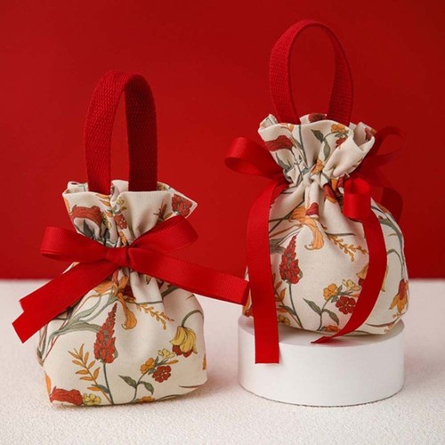 Large Capacity Canvas Drawstring Bag Floral Festive Sugar Bag Party - Picture 6 of 17