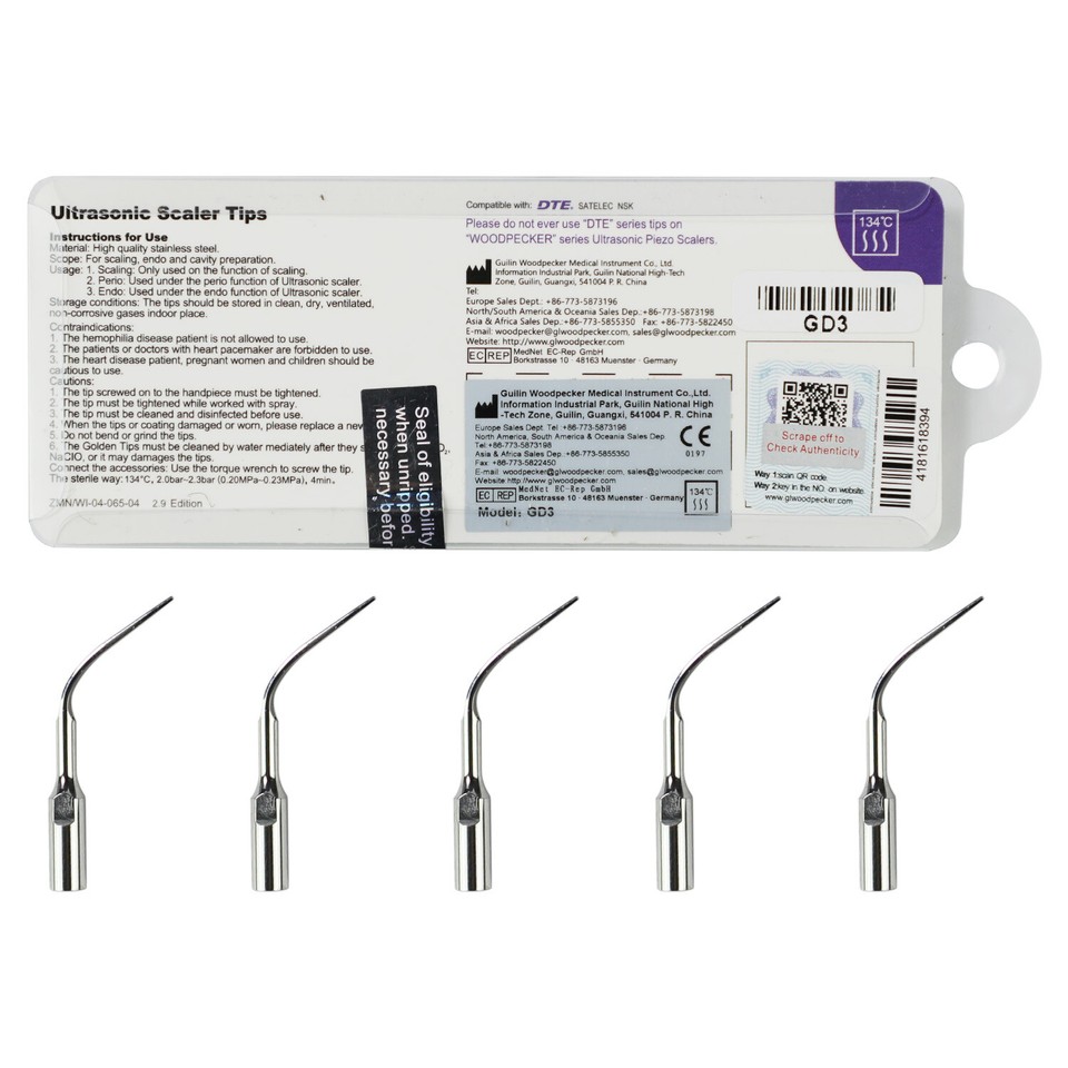 Embouts Scaler Ultrasonique Woodpecker GD - Set Pour Détartrage Dentaire Endo Et Péri