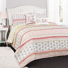 Fox Ruffle Stripe 4 Piece Quilt Set Twin Pink/gray