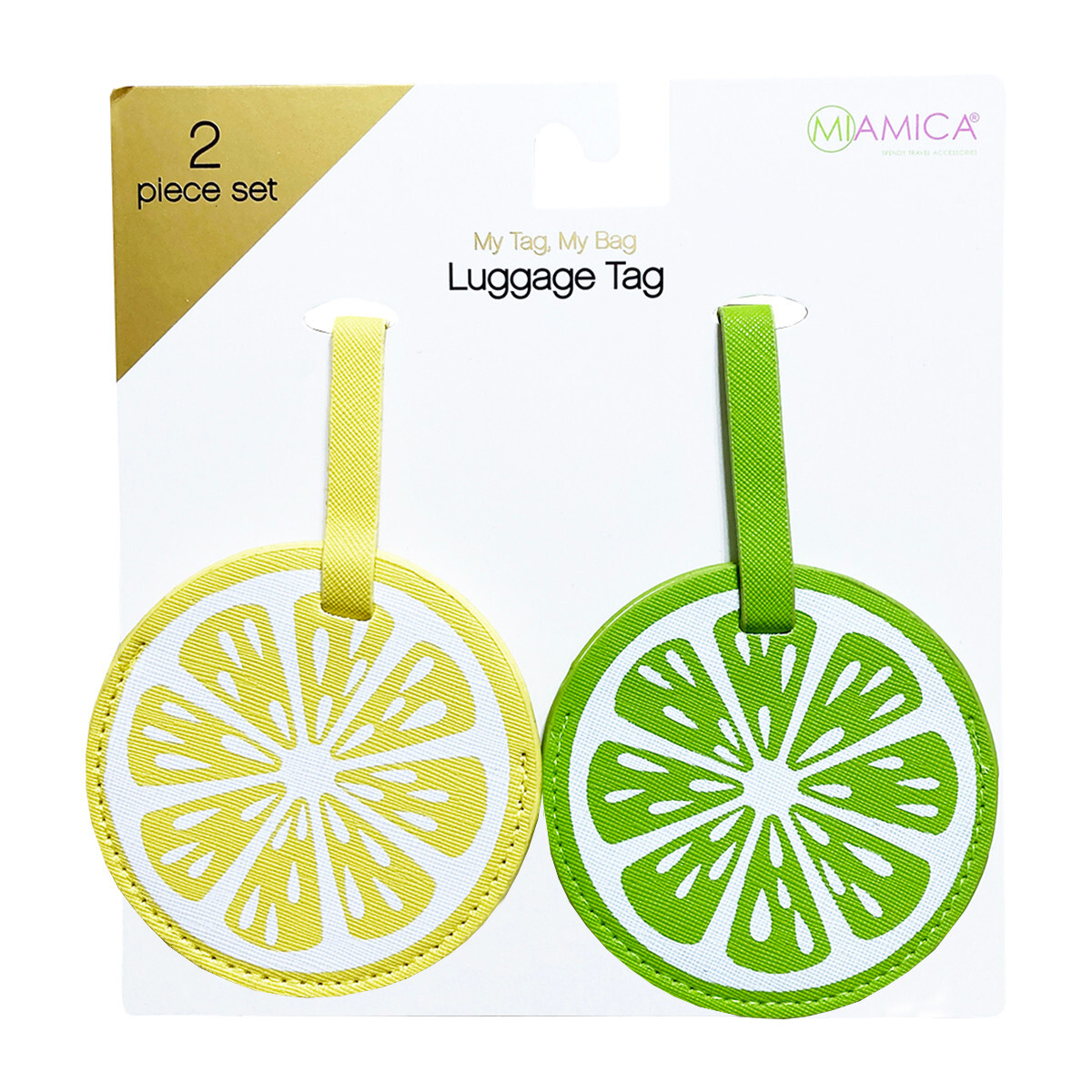 Tag Set 2 Faux Leather Travel Lemon Lime Colorful