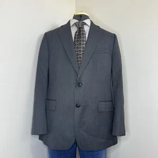 Stafford Mens Sport Coat Blazer Suit Jacket 42R 46" Gray 2 Button Wool