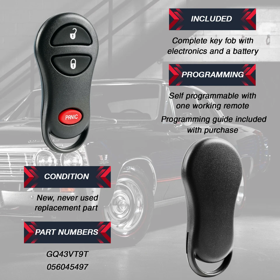 2 Keyless Entry Remote Car Key Fob for 1999 2000 Dodge Dakota GQ43VT9T 56045497 Foto 4 de 4