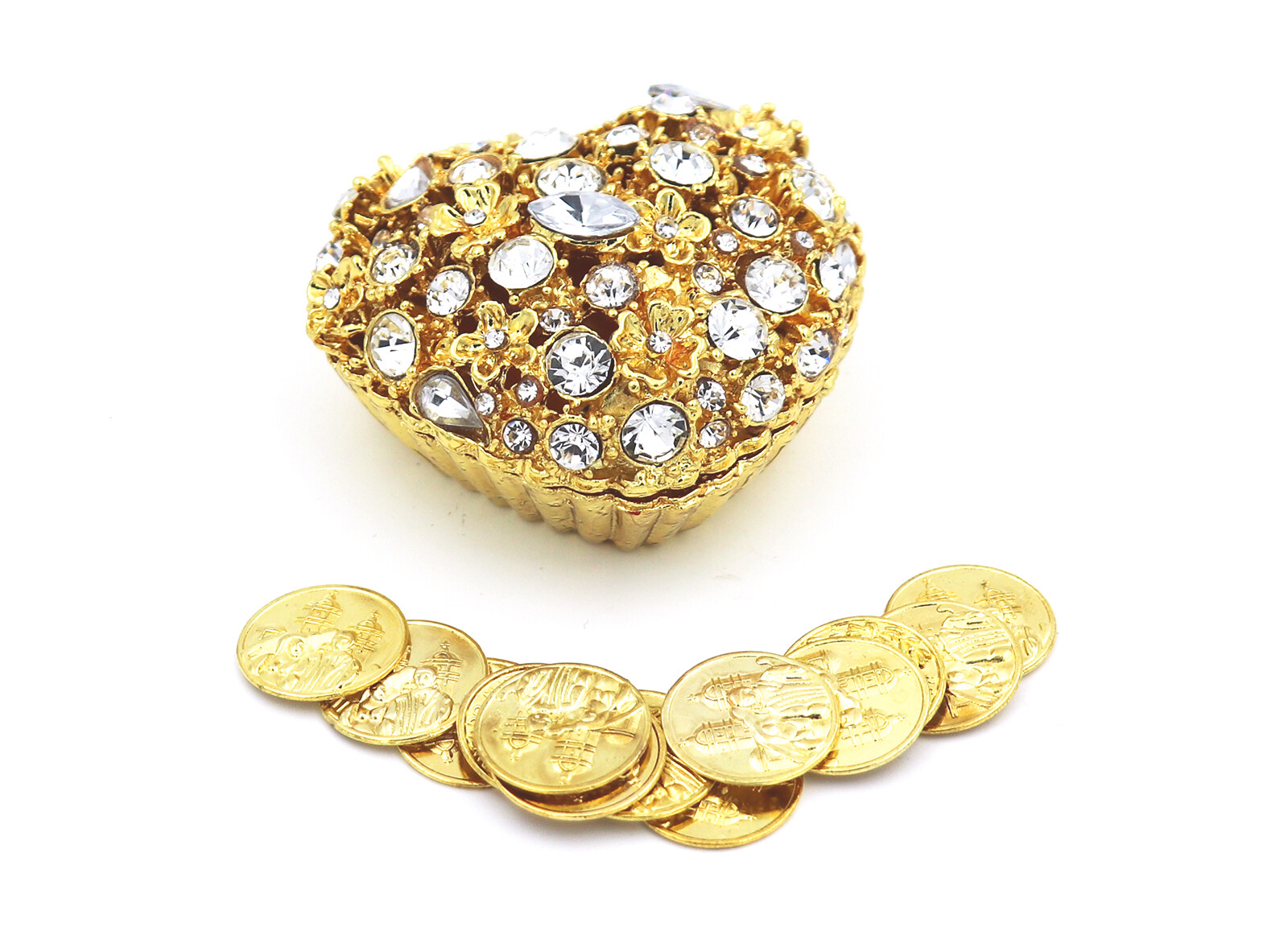 JOICE Oro Boda Arras de Boda Metal Corazón Estrás Caja Set con Monedas Unity