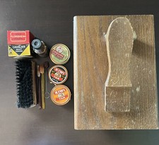 VINTAGE Kiwi Shoe Server Wooden Box with Brushes, Polish, Cavalier Boot Cream.