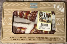 NWB TOMS Brown Twill Sunset Stripe Cozy Faux Fur Slippers Chunky Youth Size 1