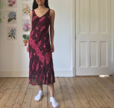 Vintage Monsoon Silk Velvet Devore Sequin Dress Burgundy Red Floral 10 12  14 y2k | eBay UK
