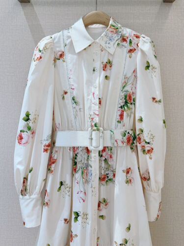 Spring 2025 Women's Floral Lapel Collar Cotton Long Sleeved Elegant Long Dress - Picture 10 of 20