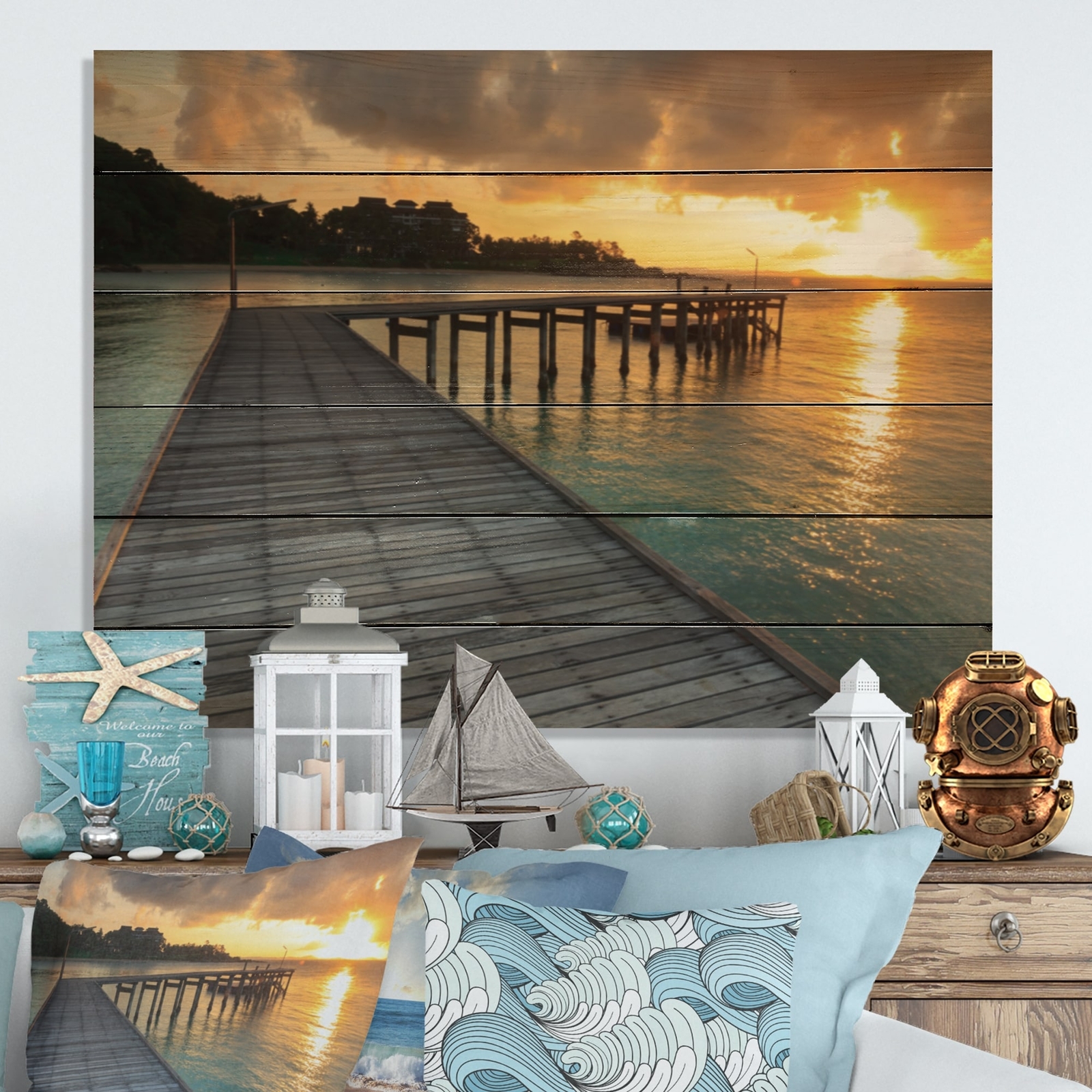 Designart 'Bridge Path To Morning Sun' Nautical & Coastal