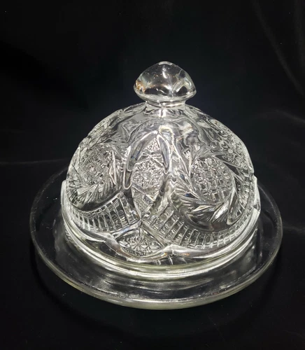 Vintage LE Smith starburst Clear Glass Covered Butter/Cheese Dish LID