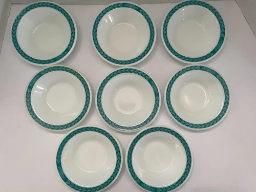 Vintage 8 Pyrex 707-20 White Bowl with Teal Border