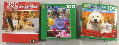 3 New CrazArt Animal Puzzles Besties, Bucket o Kittens & Golden Retrievers