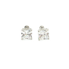 14k White Gold 7mm Square CZ Baby Screw Back Stud Earrings
