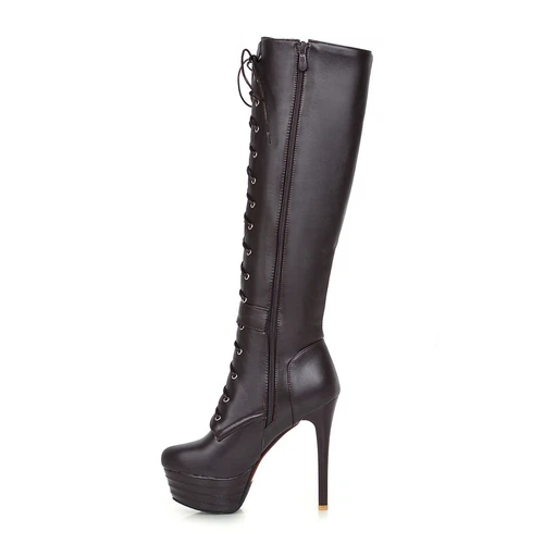 women Synthetic Leather High Heels Zipper Lace Up Shoes Knee Boots UK Size - Bild 13 von 43