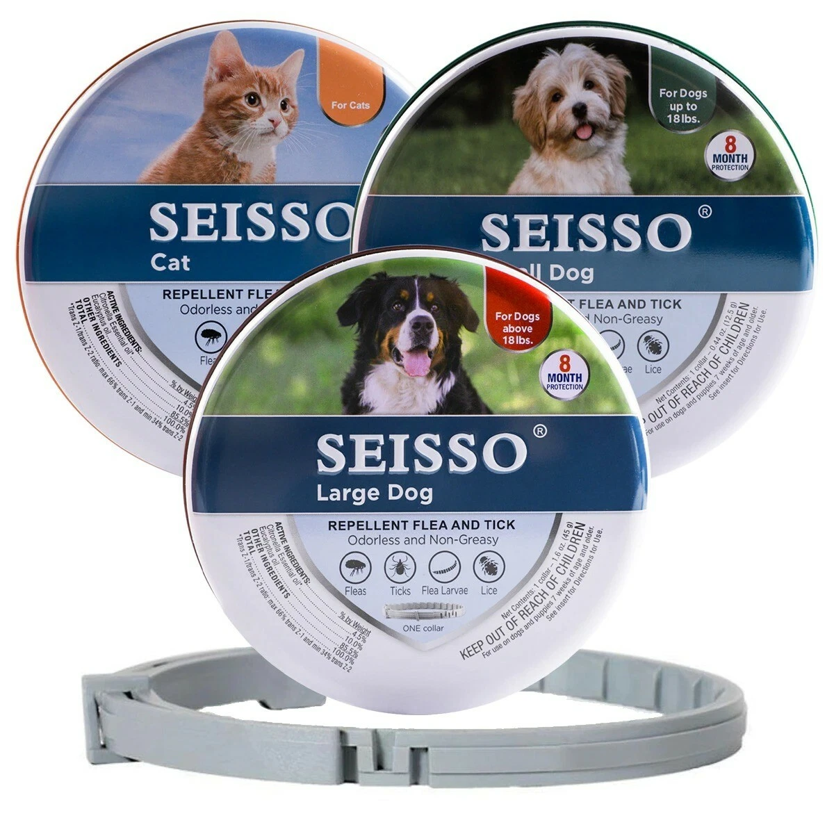Seisso Flea Tick Collar for Cat Little Large Dogs Over 8kg 18 lbs