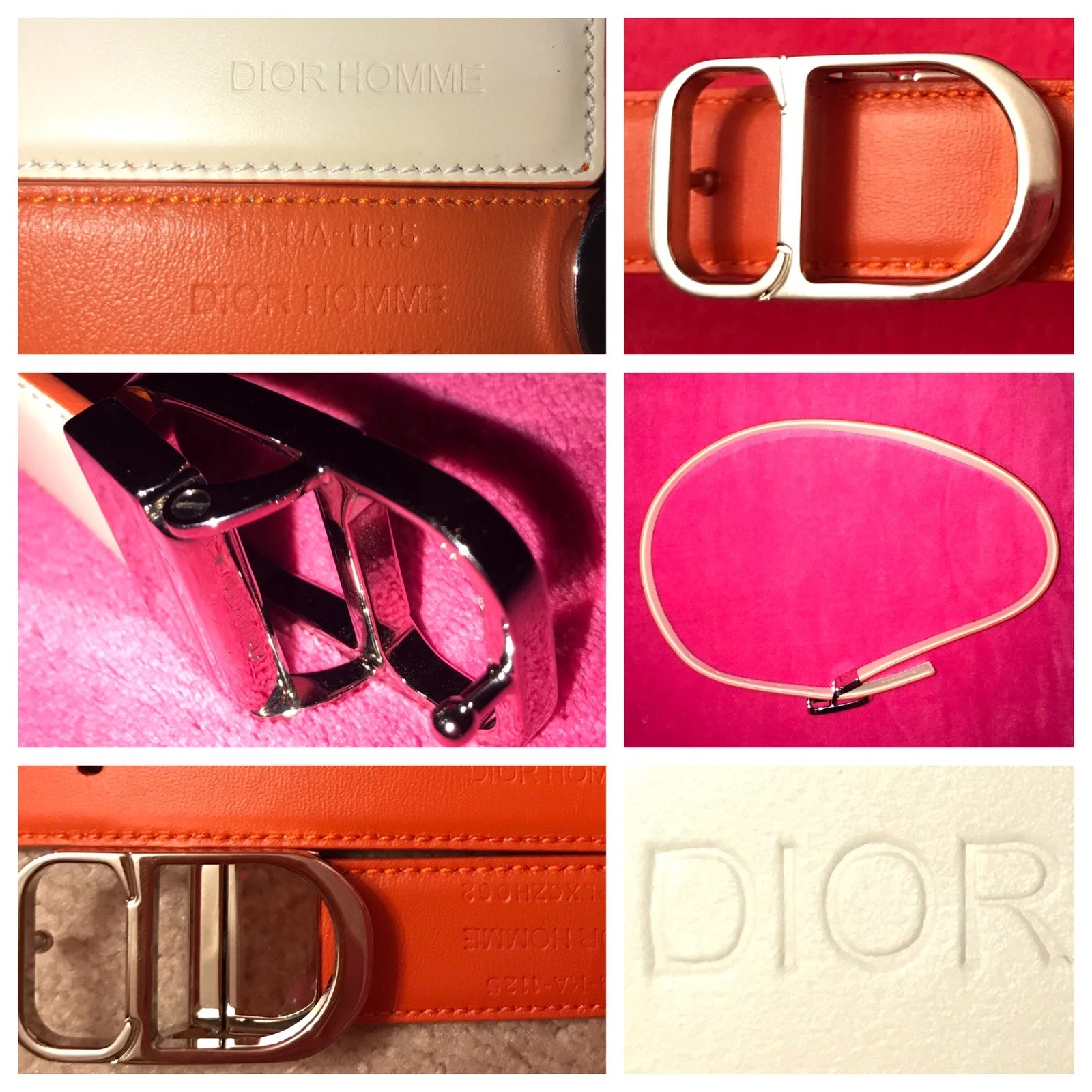 •Christian•*DIOR HOMME* Monogramme CUIR orange/blanc CEINTURE RÉVERSIBLE petite/Med.