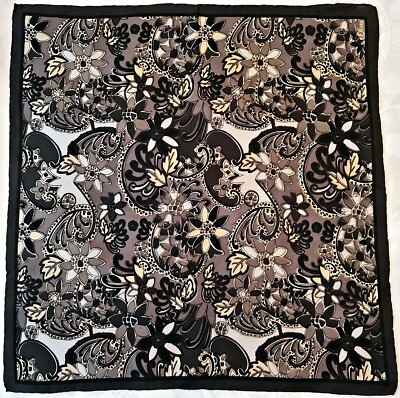 SCARF VINTAGE AUTHENTIC S.OLIVER FLORAL ART DARK GREEN SILK 18'' SQUARE SMALL