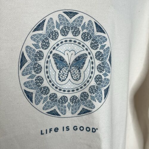 Life Is Good Schmetterlinge Grafik Sweatshirt Creme Damen M Natur Boho Freizeit - Bild 2 von 7