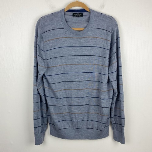 Banana Republic Factory Sweater Mens Large Merino Wool Gray Striped Preppy - Picture 4 of 13