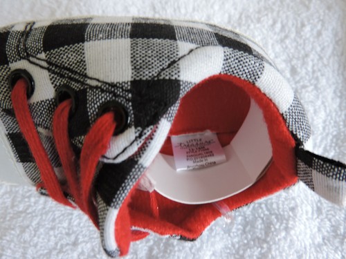 LITTLE TREASURE INFANT SHOES BLACK WHITE RED PLAID SLIP ON SZ 12-18M - Picture 4 of 5