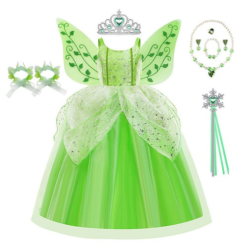 Fairytale Tiana Tinker Bell Girls Costume Party Birthday Book Week Dress Wings - Picture 3 of 18