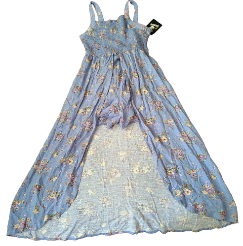 Art Class Hi-Low Smocked Romper Floral Dress Blue Floral size L 10/12 Sundress