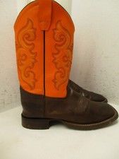 OLD WEST Youths Broad Square Toe Brown and Orange Leather Boots Size 6 D