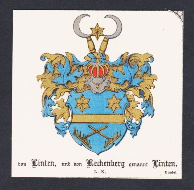 19.Jh. From Linten Rechenberg Emblem Heraldry Coat Of Arms Heraldry Lithography