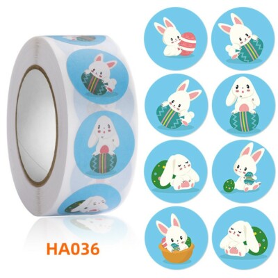 Easter Stickers 500PCS Per Roll Easter Bunny Eggs Stickers for Kids 1 inch