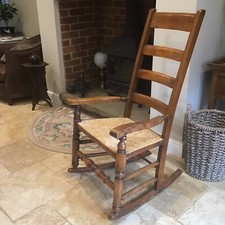 Antique Ladder Back Rocking Chair 19thC rush seat armchair VTG Accent Chair
