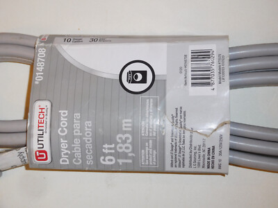 (´・ω・｀) Utilitech 3 Wire Prong Dryer Cord 6ft 10 Gauge 30 Amp #0148708 for