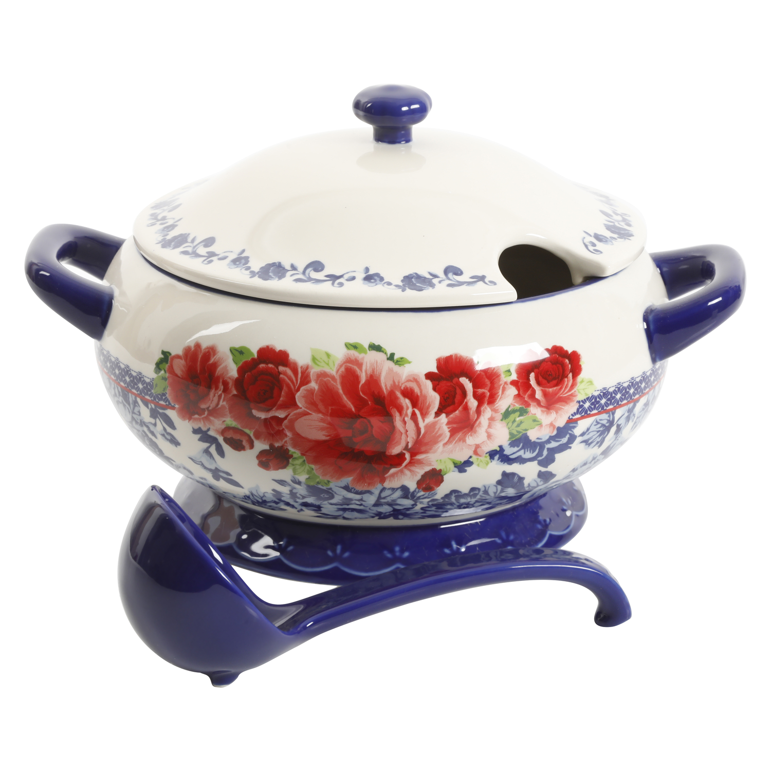 The Pioneer Over item handling ☆ Woman Frontier Bombing free shipping Rose Cobalt Quart wi Soup Tureen 3.17